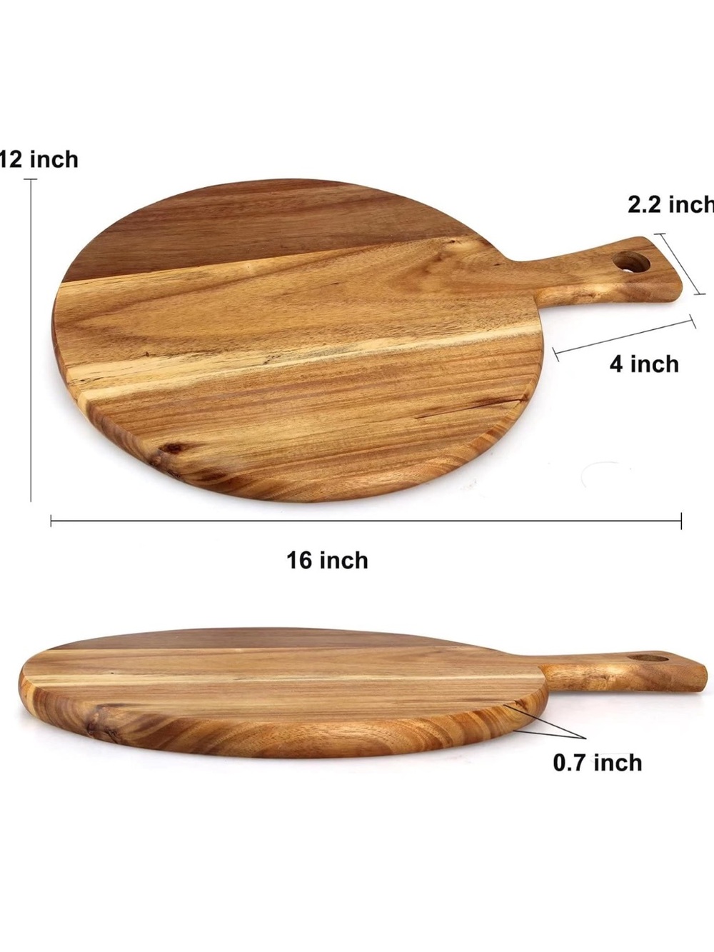 Acacia Wood Cutting Board with Handle Wooden Chopping Board Round Large New - Picture 2 of 6